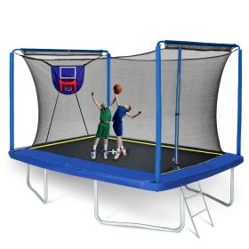 New YC 8ft by 12ft rectangular trampoline with basketball board,ball inflater and ladder-Blue ASTM standard tested and CPC certified