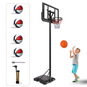 Basketball Hoop Basketball System 4.76-10ft Height Adjustable with 4 Basketball, Net Pocket, Inflator Set