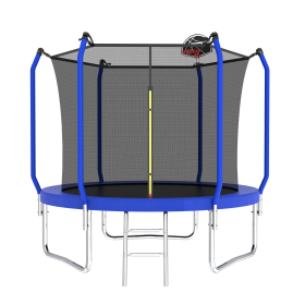 8FT Trampoline with Basketball Hoop, ASTM Approved Reinforced Type Outdoor Trampoline with Enclosure Net