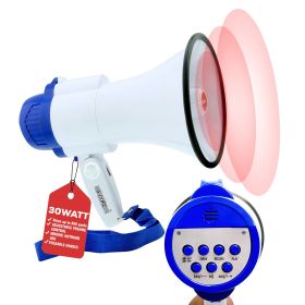 5 Core Megaphone Bull Horn 30W Loud Speaker 800 Yards Range Rechargeable Portable USB Bullhorn w Recording Volume Control Siren Noise Maker for Kids a