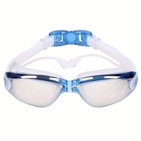 One-piece Earplugs Waterproof And Fog-proof; High-definition Myopia Adult Swimming Glasses; Swimming Goggles And Swimming Supplies. (Color: Blue)