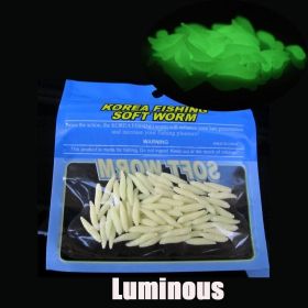 50pcs Maggot Fishing Lure; Luminous Worms Soft Baits 1.6cm/0.6inch (style: Luminous)