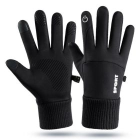 Men Winter Waterproof Cycling Gloves Outdoor Sports Running Motorcycle Ski Touch Screen Fleece Gloves Non-slip Warm Full Fingers (Color: Black, size: XL)