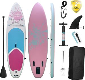 Inflatable Stand Up Paddle Board â€“ Simple Deluxe Premium SUP for All Skill Levels, Pink Paddle Boards for Adults & Youth (Color: as Pic)