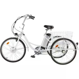 Electric Tricycle for Adults,with Basket, 36V Removable Battery, 250W Brushless Motor, 3 Wheel Electric Bicycle Adults (Color: 24 White)