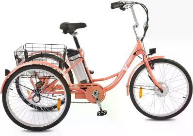 Electric Tricycle for Adults,with Basket, 36V Removable Battery, 250W Brushless Motor, 3 Wheel Electric Bicycle Adults (Color: 24 Pink)