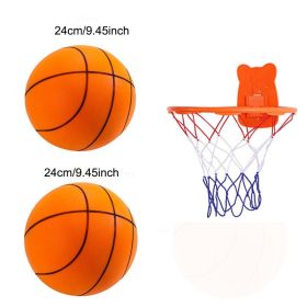 Silent Basketball Diameter 18/21/24 CM Indoor Mute Bouncing Basketball High Density Soft PU Foam Squeezable Ball Quiet No Noise (Color: 2pcs 24cm and hoop)