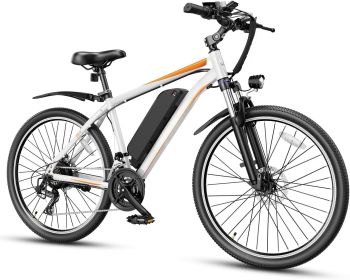 Electric Bike for Adults, [850W Motor Peak] [55Miles PAS 25MPH] Ebike, 26" Electric Mountain Bike with 450Wh Removable Battery (Color: White)