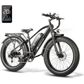 Electric Bike,26" Fat Tire Electric Mountain Bike with 500W (Peak 720W) 48V 13Ah Battery, 25MPH, E-Bike 7 Speed (Color: Black)