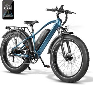 Electric Bike,26" Fat Tire Electric Mountain Bike with 500W (Peak 720W) 48V 13Ah Battery, 25MPH, E-Bike 7 Speed (Color: Blue)