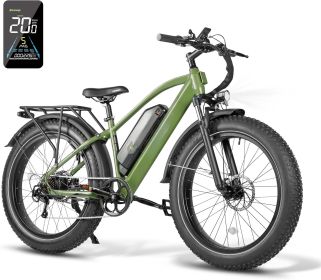 Electric Bike,26" Fat Tire Electric Mountain Bike with 500W (Peak 720W) 48V 13Ah Battery, 25MPH, E-Bike 7 Speed (Color: Green)