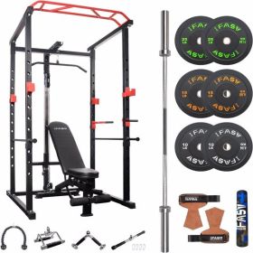 100lb Home Gym sets Multi-functional Power Cage,Home Adjustable Pullup Squat Rack 1000Lbs Capacity Comprehensive Fitness Barbell Rack (Color: As Picture)