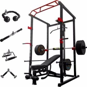 200lb Home Gym sets Multi-functional Power Cage,Home Adjustable Pullup Squat Rack 1000Lbs Capacity Comprehensive Fitness Barbell Rack (Color: As Picture)