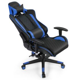 Massage Gaming Chair with Lumbar Support and Headrest (Color: Blue)